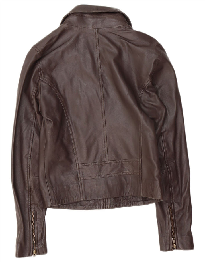 Vintage Damen Leder Bikerjacke UK 12 Mittelbraunes Leder