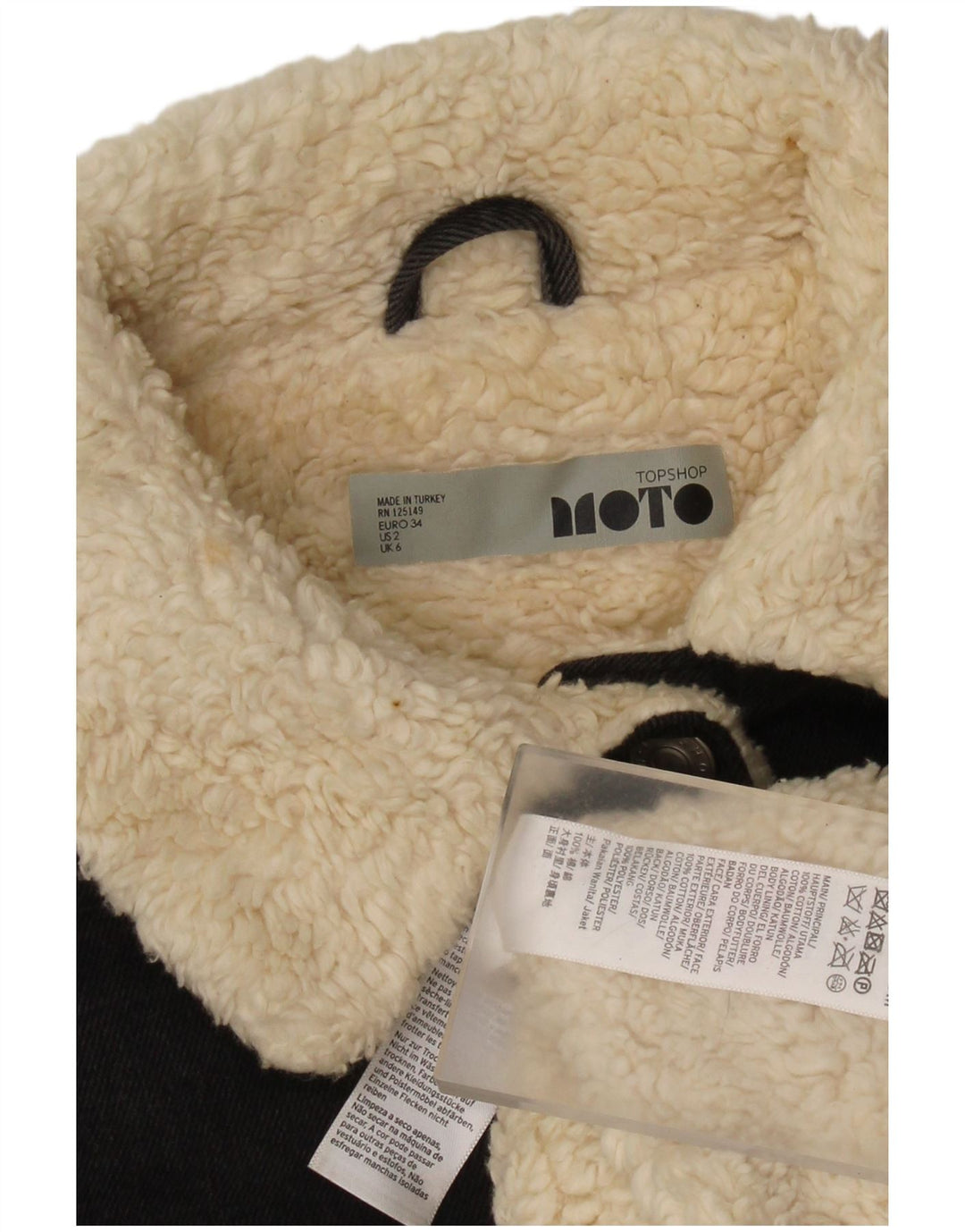 Topshop Damen Übergroße Sherpa-Jeansjacke UK 6 XS Graue Baumwolle