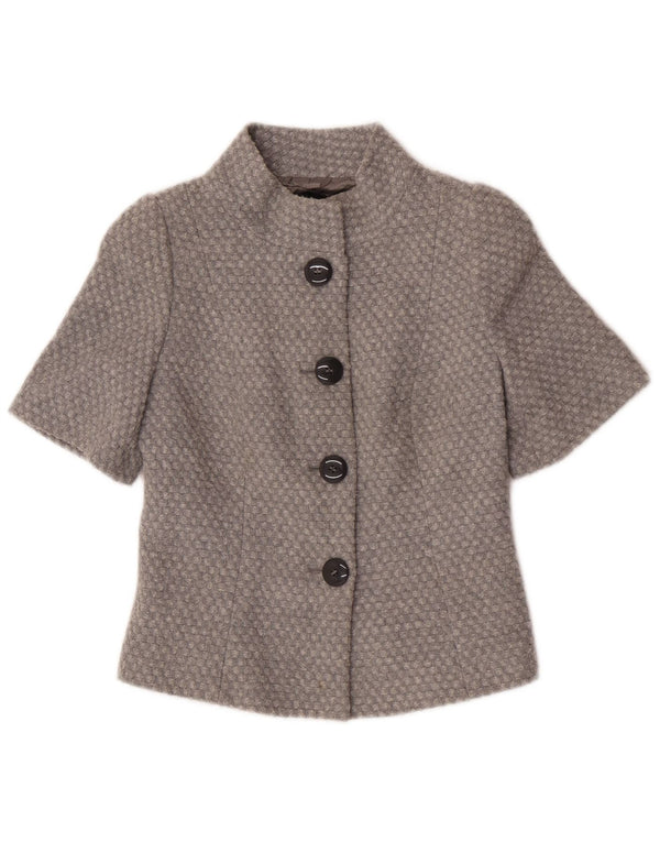 Benetton Damen Kurzarm-Bolero-Jacke IT 38 XS Grau meliertes Acryl
