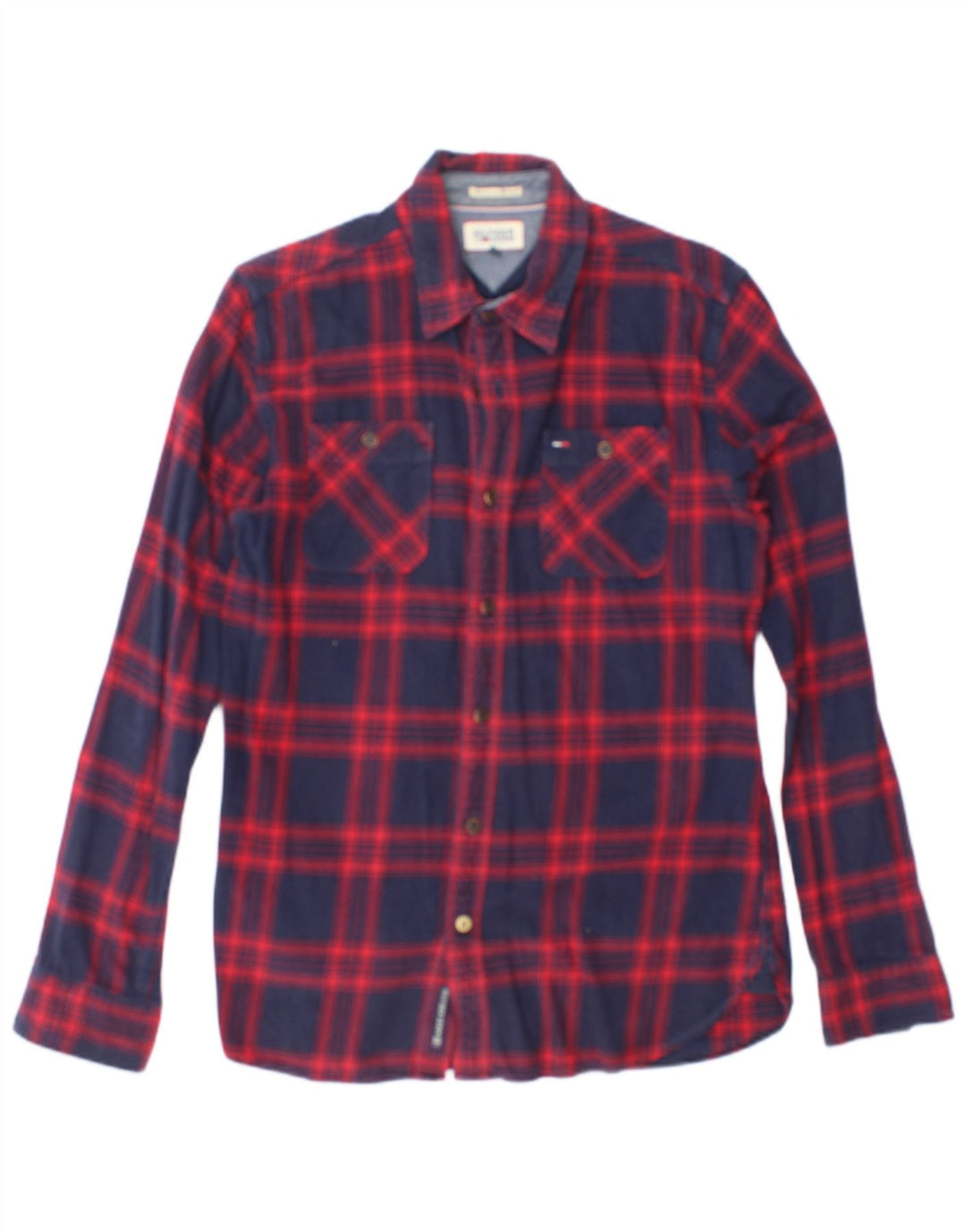 TOMMY HILFIGER Mens Flannel Shirt Medium Red Check Cotton