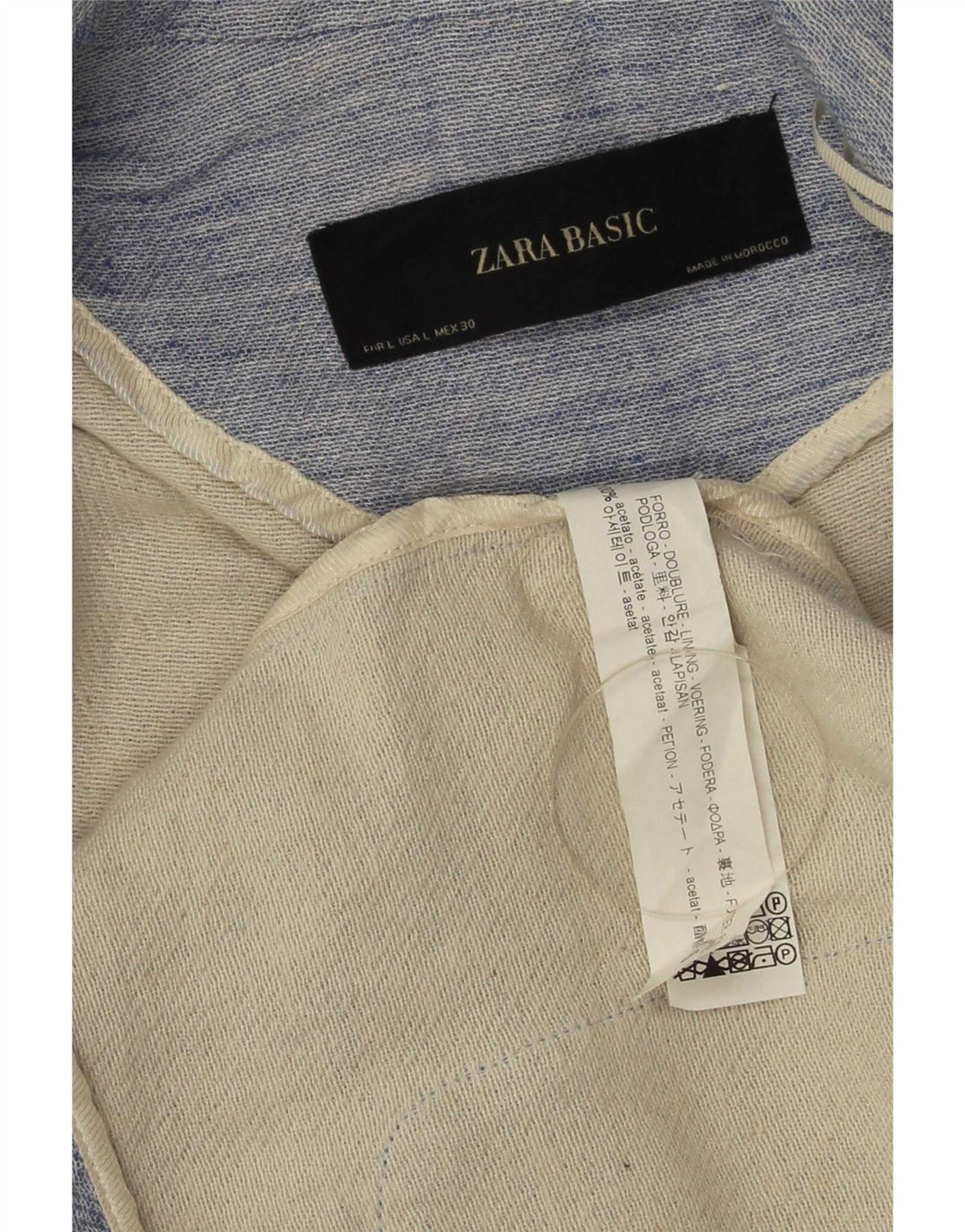 Offene Blazerjacke für Damen von Zara, Gr. 44, groß, blau meliert, Acetat