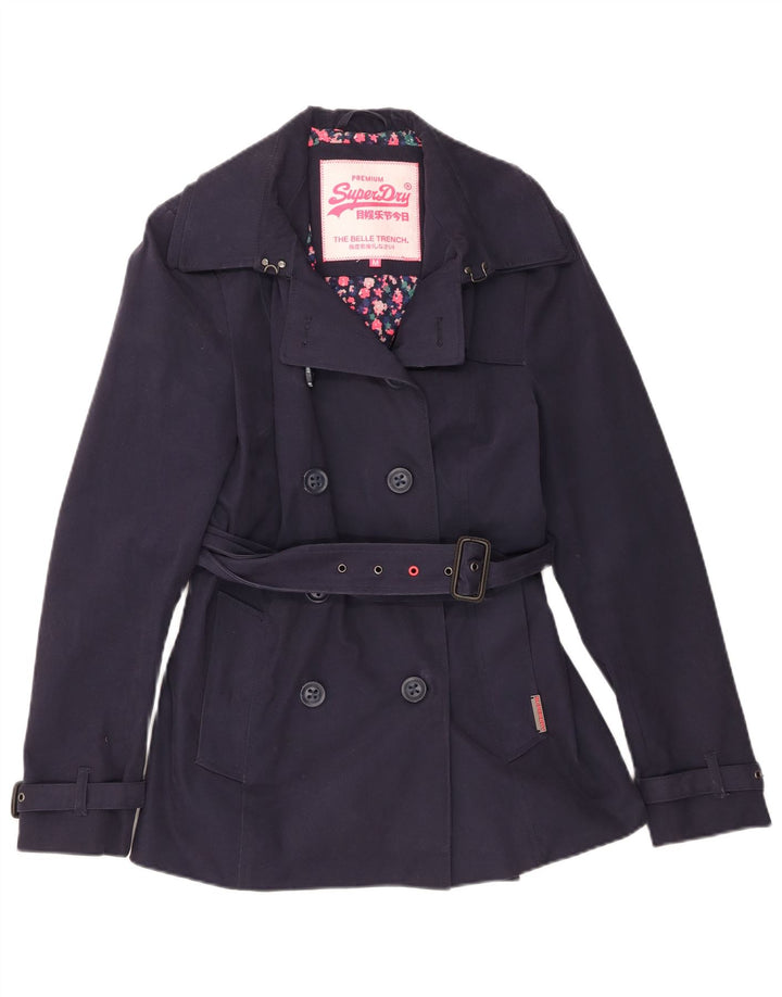 Superdry Damen Trenchcoat UK 14 Mittelmarineblaue Baumwolle