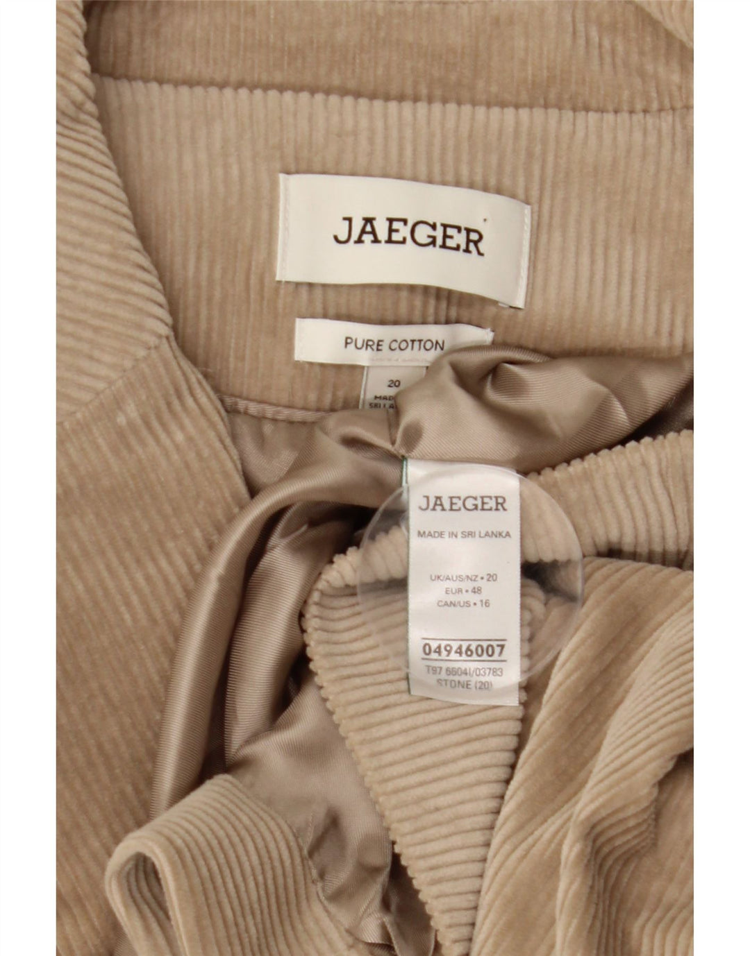 JAEGER Damen 1-Knopf-Blazer aus Cord, UK 20 2XL, beige Baumwolle