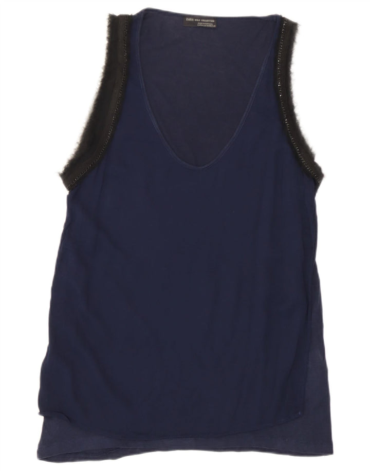 Zara Damen-Trägershirt UK 12 Medium Navy Blue Colourblock Lyocell