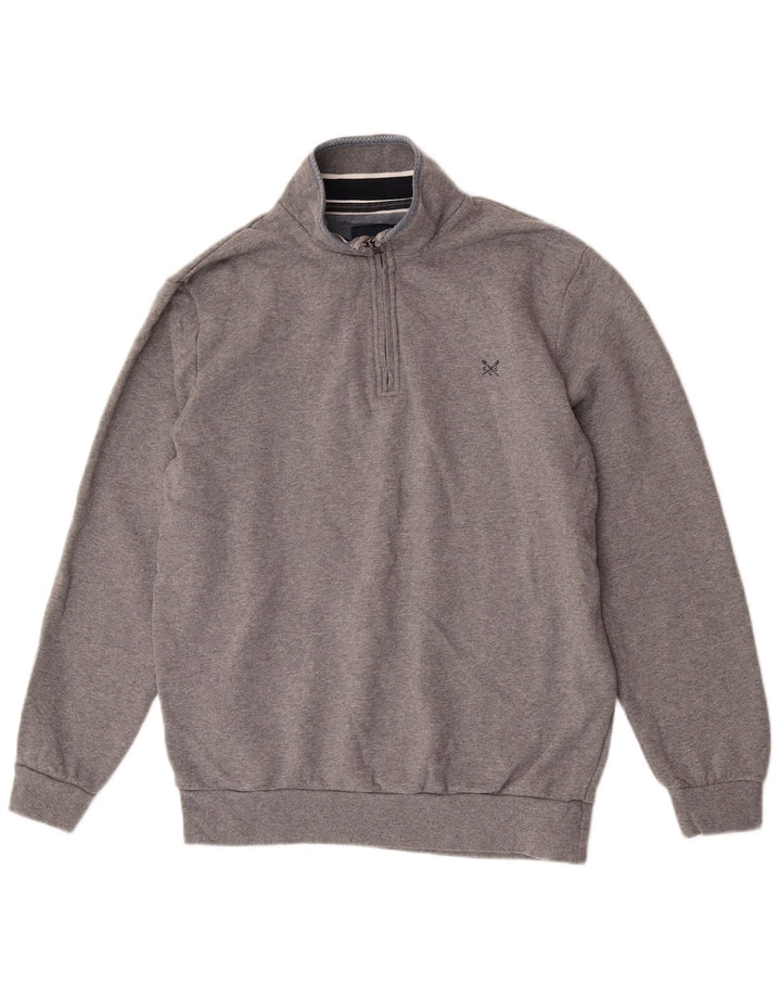 Crew Clothing Herren-Sweatshirt mit Reißverschluss am Hals, groß, aus grauer Baumwolle