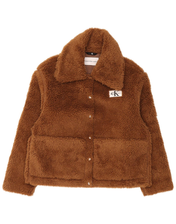 Calvin Klein Jeans Damen Teddybär Fleecejacke UK 10 Small Braun