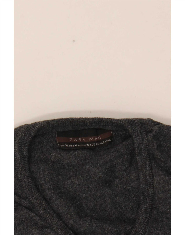 Zara Herren V-Ausschnitt Pullover Pullover XL Grau