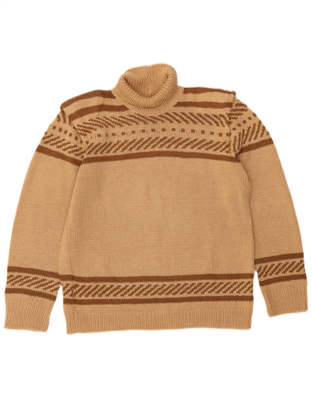 VINTAGE Damen Rollkragenpullover Pullover UK 16 Groß Beige gestreift