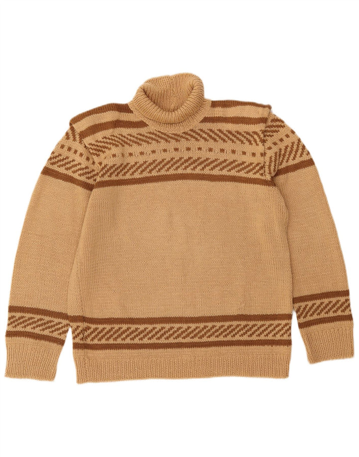 VINTAGE Damen Rollkragenpullover Pullover UK 16 Groß Beige gestreift