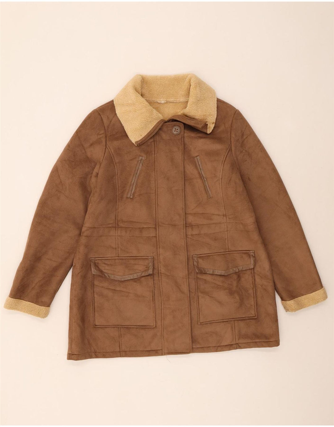 Marks & Spencer Damen Sherpa-Jacke UK 16 Large Braun Polyester