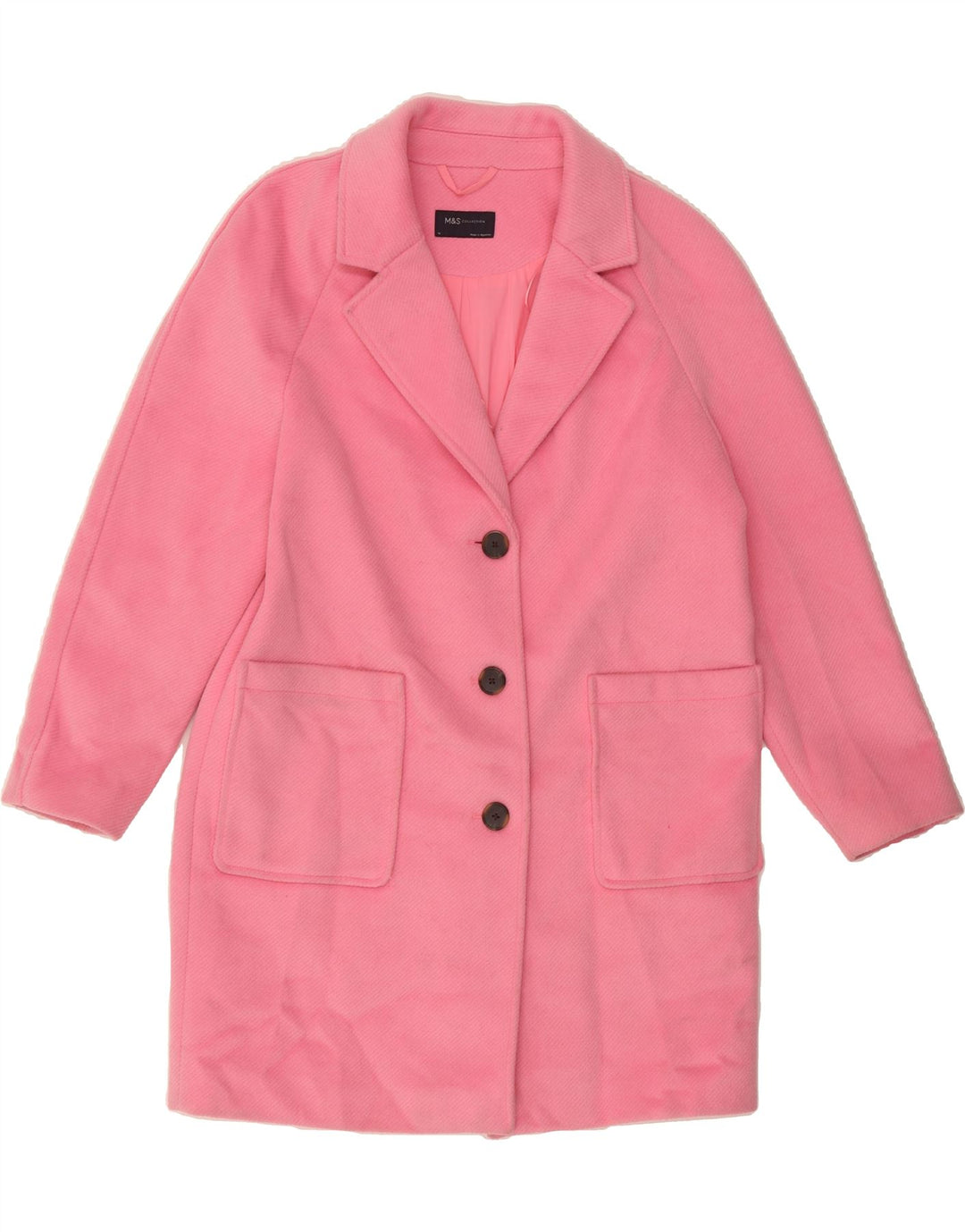 MARKS & SPENCER Womens Overcoat UK 14 Large Pink Polyester Vintage Marks & Spencer and Second-Hand Marks & Spencer from Messina Hembry 