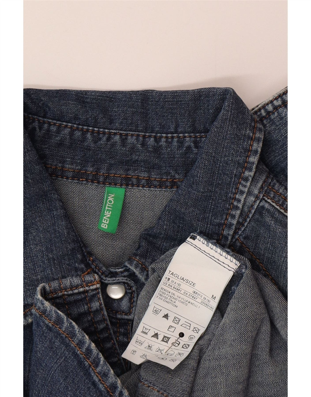 Benetton Damen Jeanshemd UK 12 Mittelblaue Baumwolle