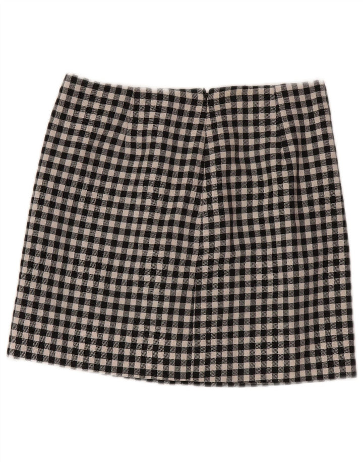 Moschino Damen Minirock UK 10 Small W28 Schwarze Gingham-Schurwolle