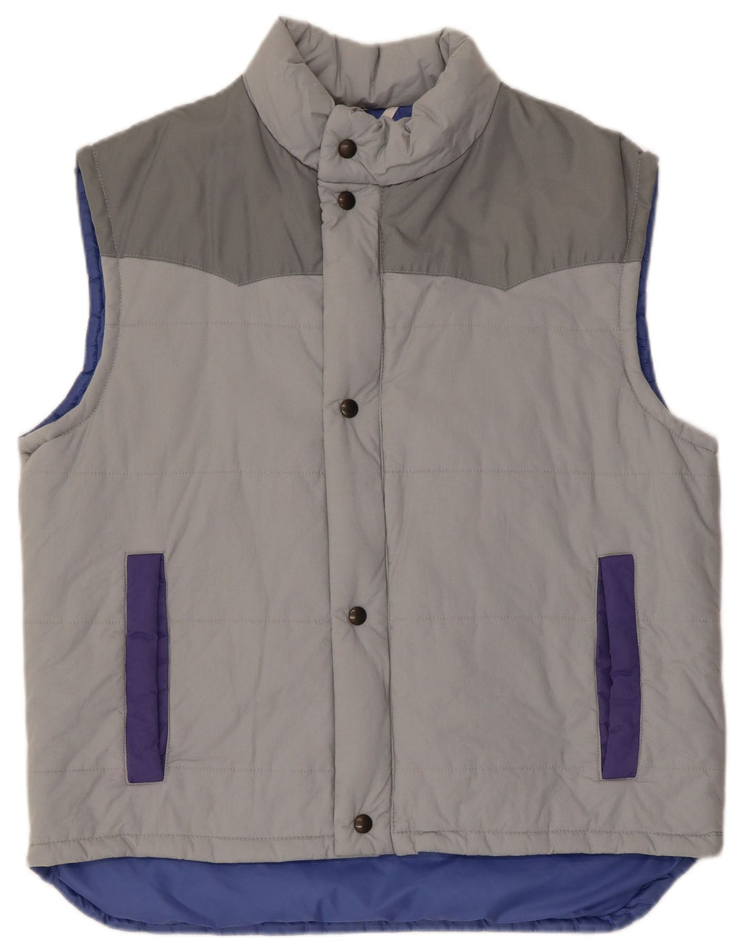 Vintage Herren Wattierte Weste IT 54 2XL Grau Farbblock