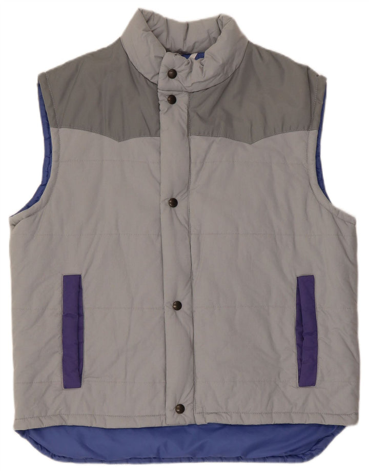 Vintage Herren Wattierte Weste IT 54 2XL Grau Farbblock