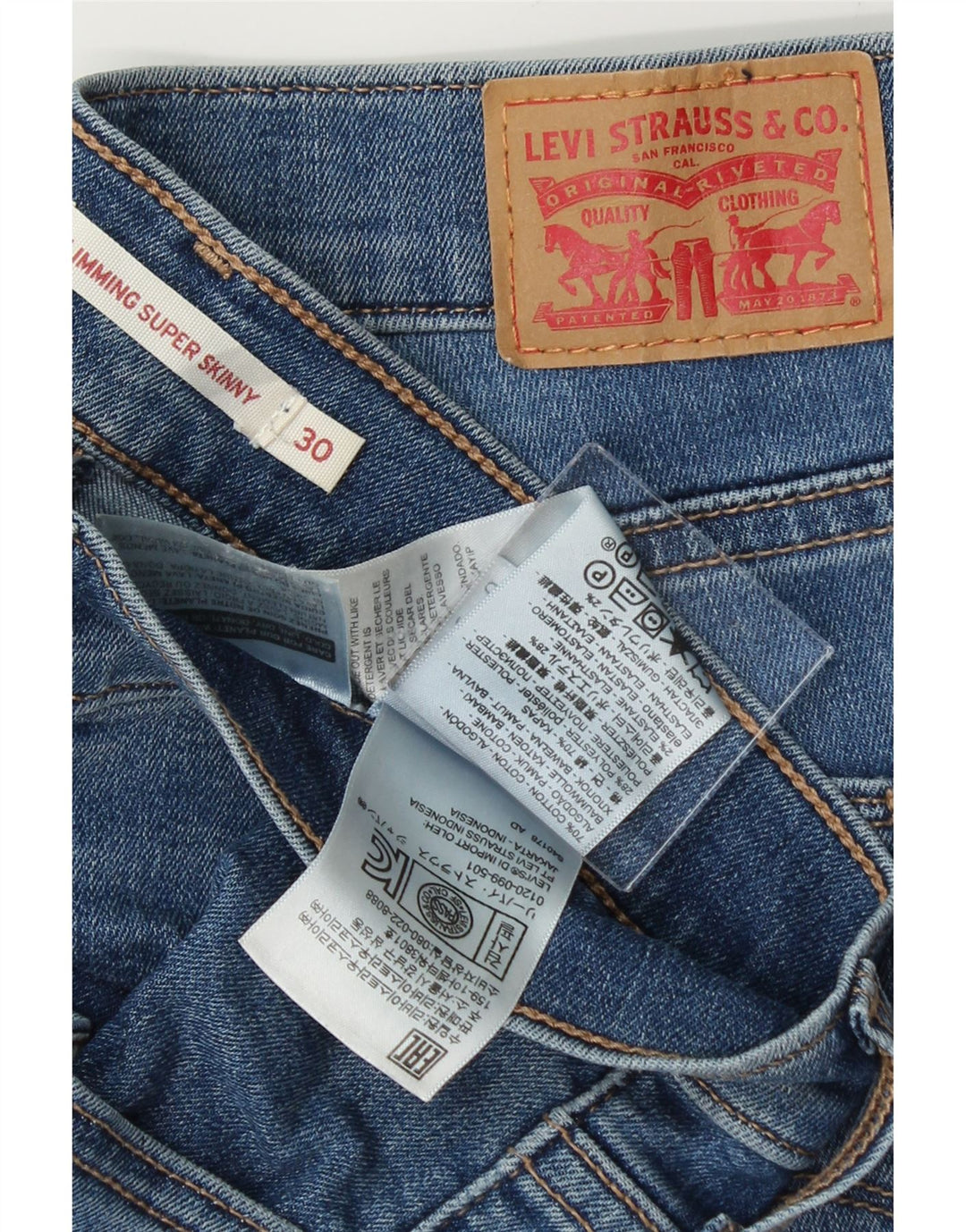 LEVI'S Womens Slimming Skinny Jeans W30 L32 Blue Cotton Vintage Levi's and Second-Hand Levi's from Messina Hembry 