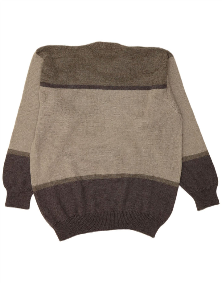 Pierre Monet Herren-Pullover mit Rundhalsausschnitt, XL, graue geometrische Schurwolle