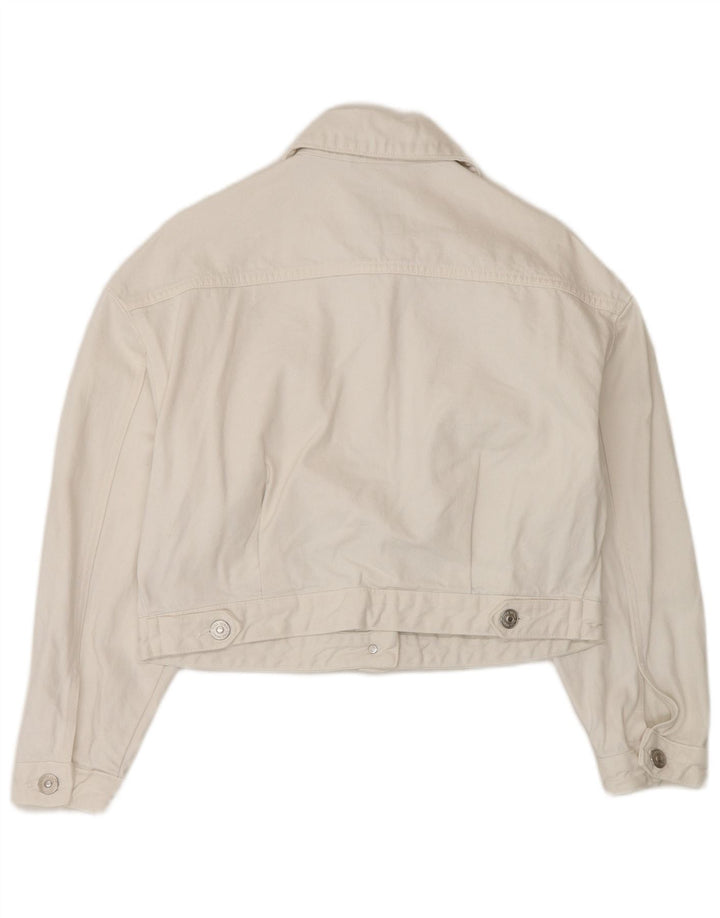Zara Damen Crop Übergroße Jeansjacke UK 6 XS Weiße Baumwolle