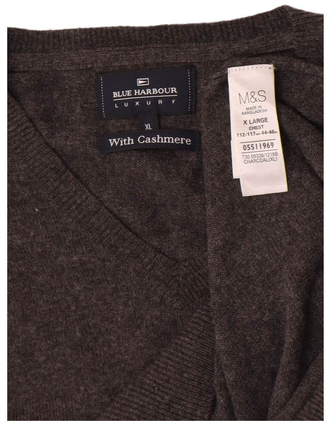 Marks & Spencer Herren Blue Harbor V-Ausschnitt Pullover Pullover XL Graue Wolle
