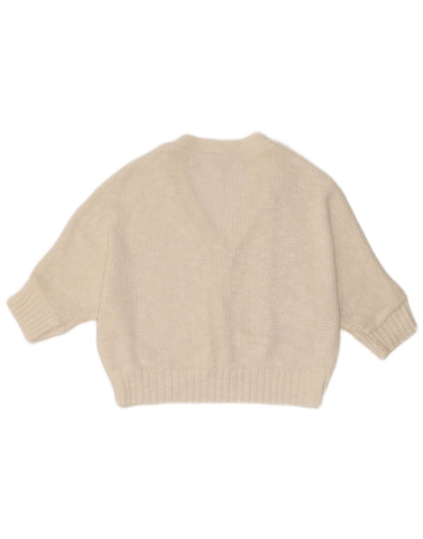 Vintage Damen Crop Kurzarm Cardigan Pullover UK 14 Mittelweiß