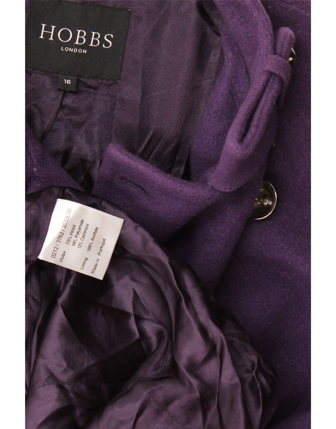 Hobbs Zweireihiger Damenmantel UK 16 Large Lila Wolle