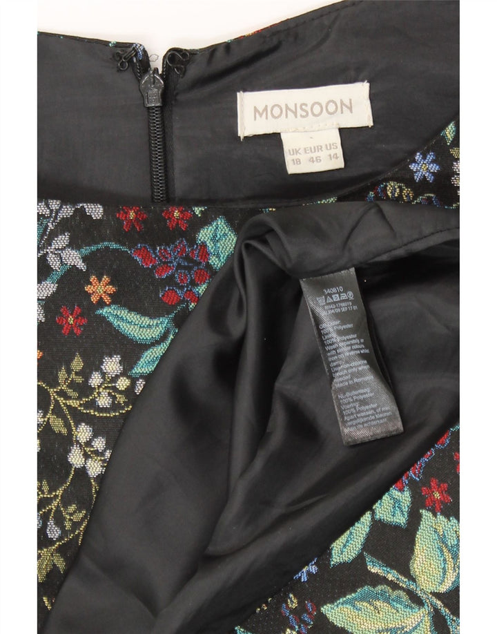 Monsoon Damen Etuikleid UK 18 XL Schwarz geblümtes Polyester