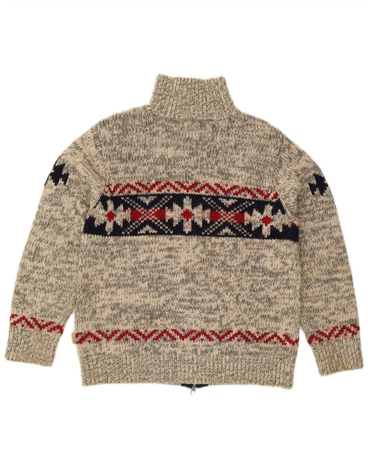 Rifle Herren-Cardigan-Pullover Mittelgrau Fair Isle