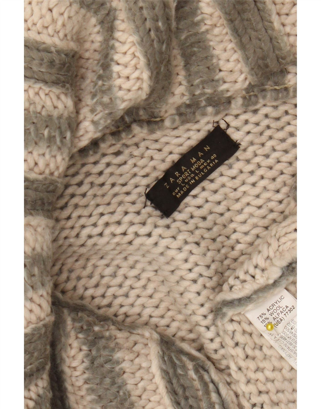 Zara Herren-Strickjacke, groß, grün gestreift, Acryl