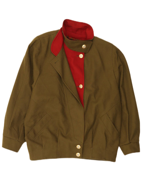 Vintage Damen Bomberjacke mit entspannter Passform, UK 16, groß, grün, Schurwolle, klassisch