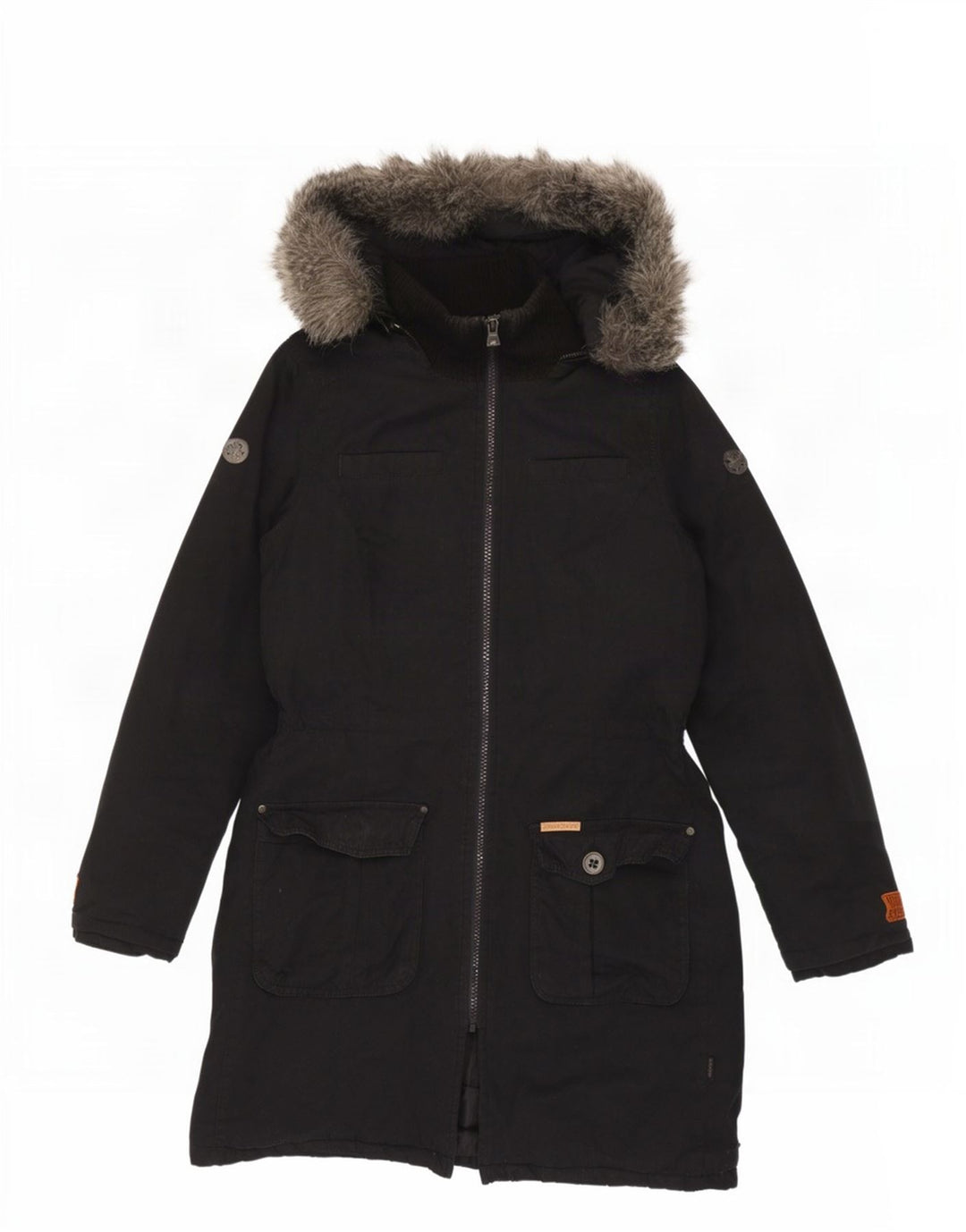 KHUJO Damen-Parkajacke mit Kapuze, UK 14, mittelschwarz, Baumwolle