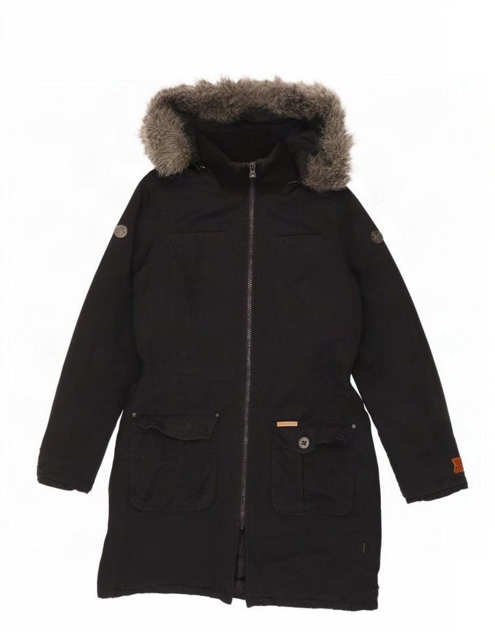 KHUJO Damen-Parkajacke mit Kapuze, UK 14, mittelschwarz, Baumwolle