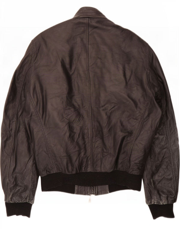 Hogan Damen Leder Bikerjacke UK 12 Medium Schwarz