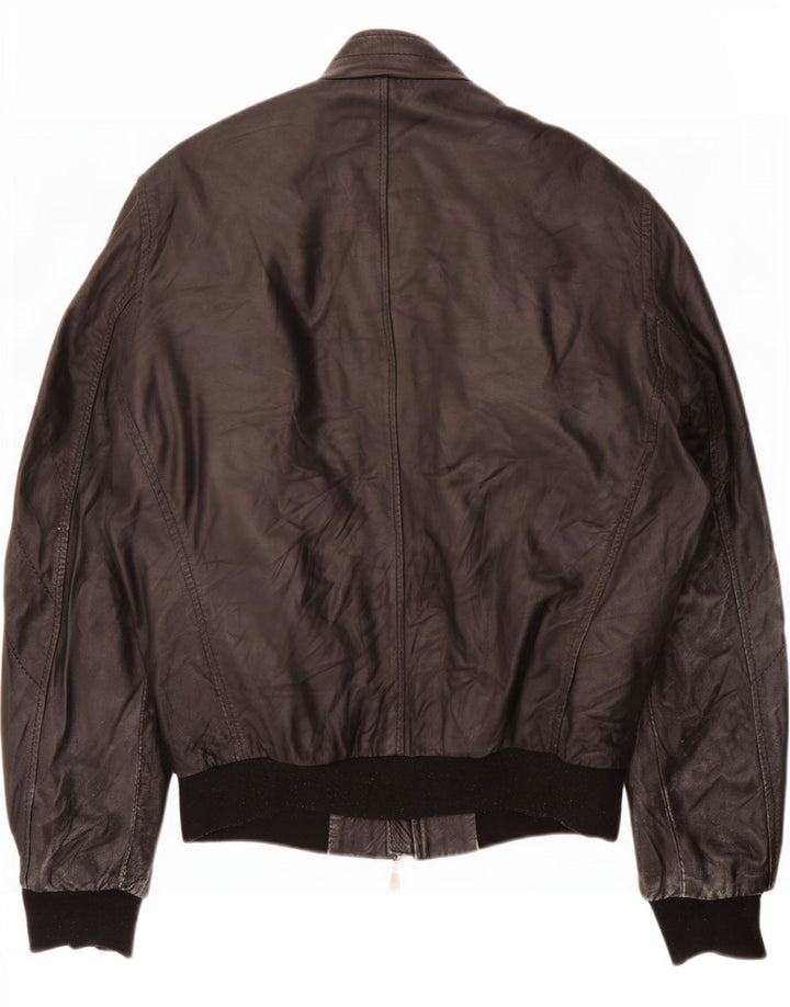 Hogan Damen Leder Bikerjacke UK 12 Medium Schwarz