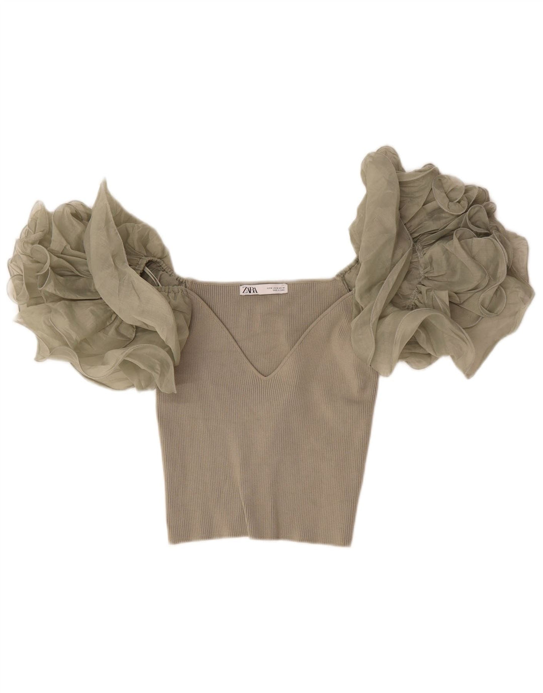 Zara Damen Crop Bluse Top UK 12 Mittelbeige Viskose