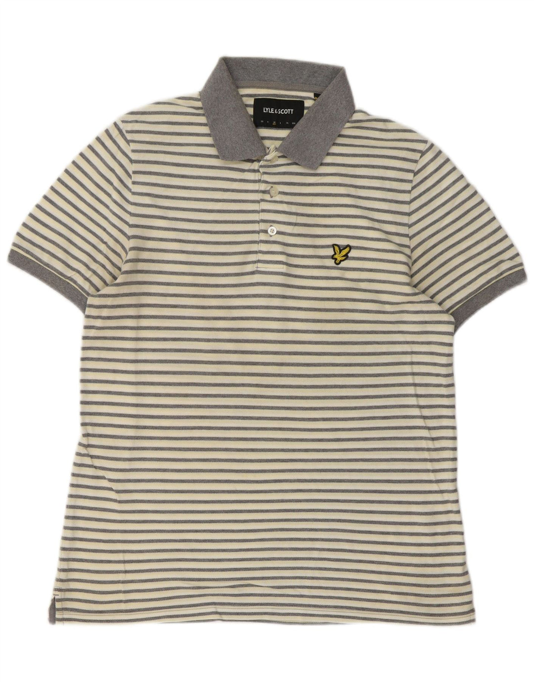 Lyle & Scott Herren-Poloshirt aus mittelgroßer, cremefarbener, gestreifter Baumwolle