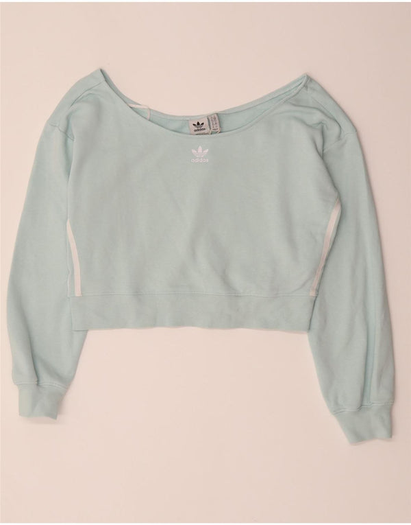 Adidas Damen Übergroßes Crop Off Shoulder Top UK 10 Small Türkis Baumwolle