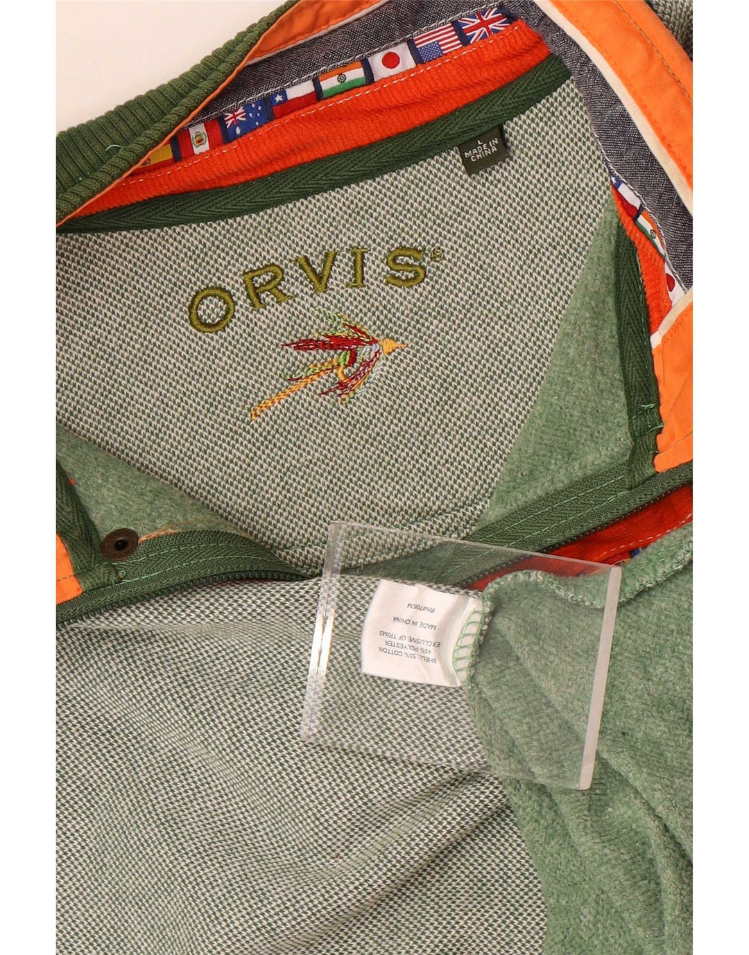 Orvis Herren-Sweatshirt mit Reißverschluss am Hals, groß, aus grüner Baumwolle