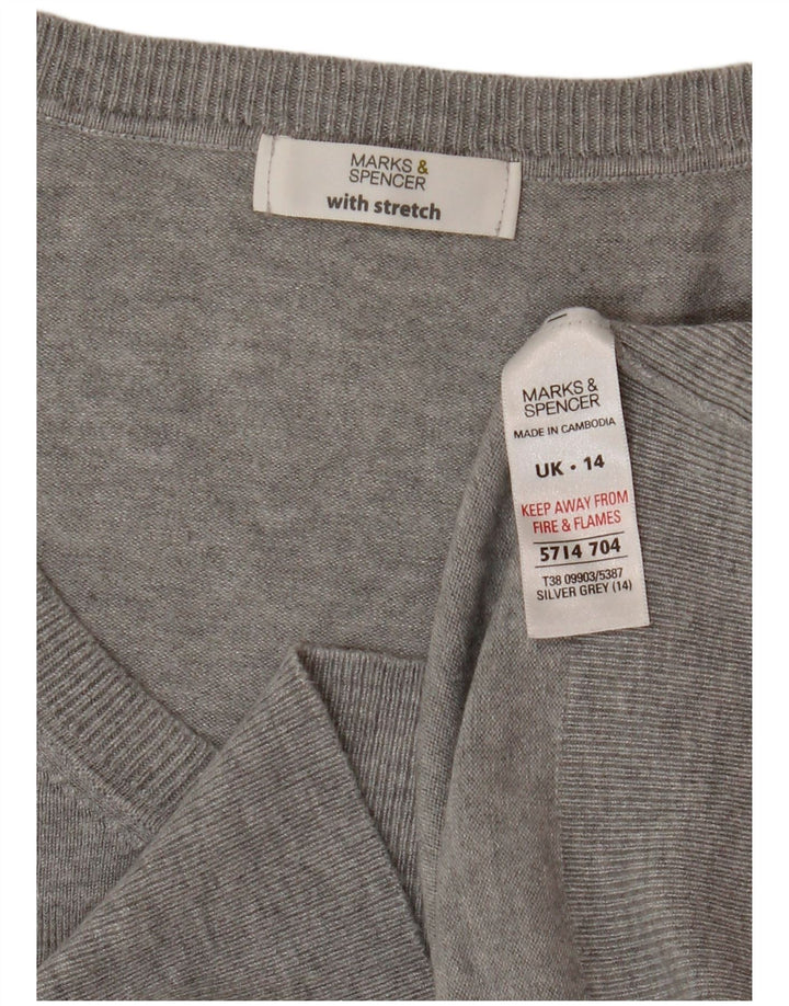 Marks & Spencer Damen Crop V-Ausschnitt Pullover Pullover UK 14 Mittelgrau