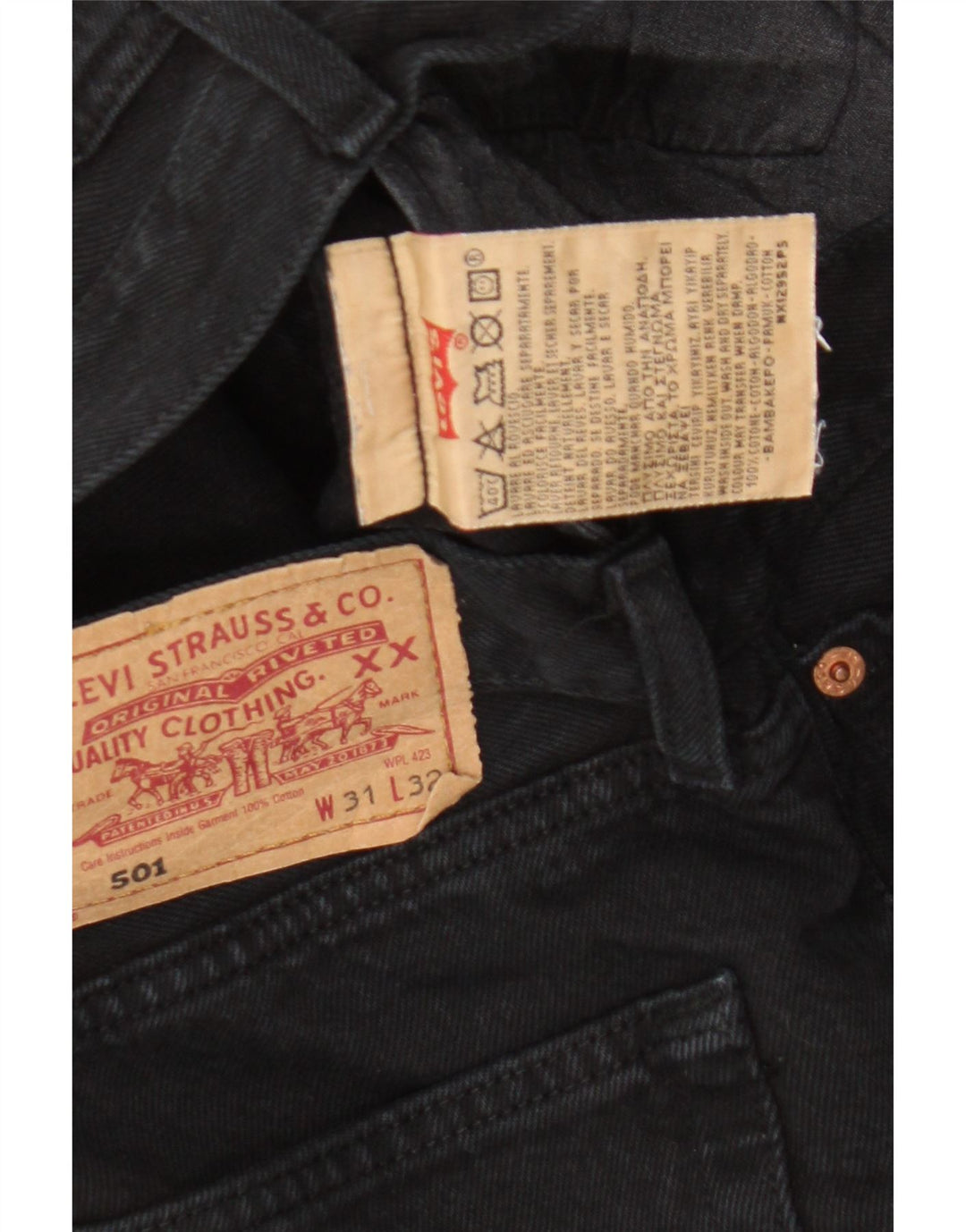 Levi's Herren 501 Straight Jeans W31 L32 Schwarze Baumwolle