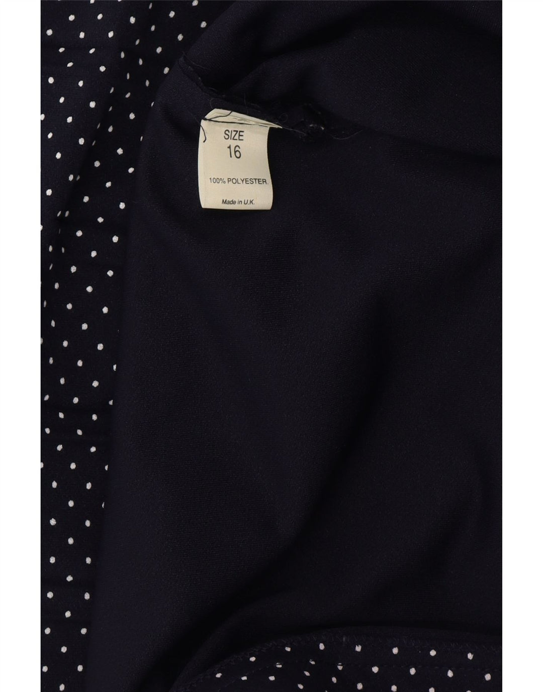 VINTAGE Damen A-Linien-Kleid UK 16 Großes marineblau gepunktetes Polyester