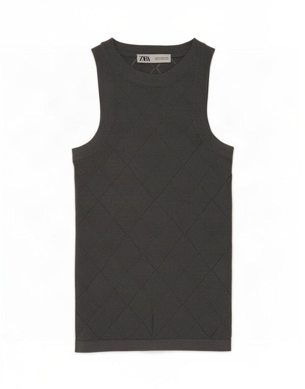 Zara Damen Weste Top UK 6 XS Graue geometrische Viskose