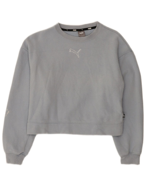 Puma Damen Crop Loose Fit Sweatshirt Pullover UK 6 XS Blaue Baumwolle