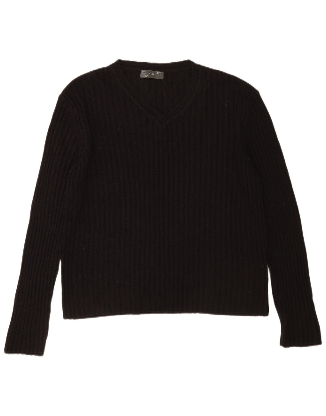 Zara Herren-Pullover mit V-Ausschnitt, groß, aus schwarzem Acryl