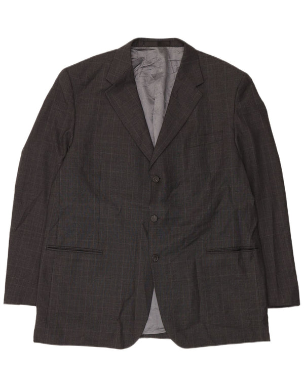 Marks & Spencer Mens Long 3 Button Blazer Jacket UK 48 2XL Grey Check