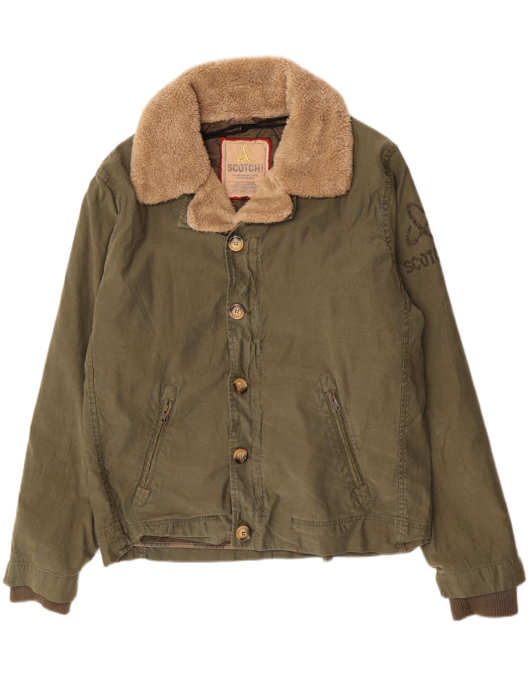 Scotch & Soda Herren Bomberjacke UK 42 XL Khaki Baumwolle