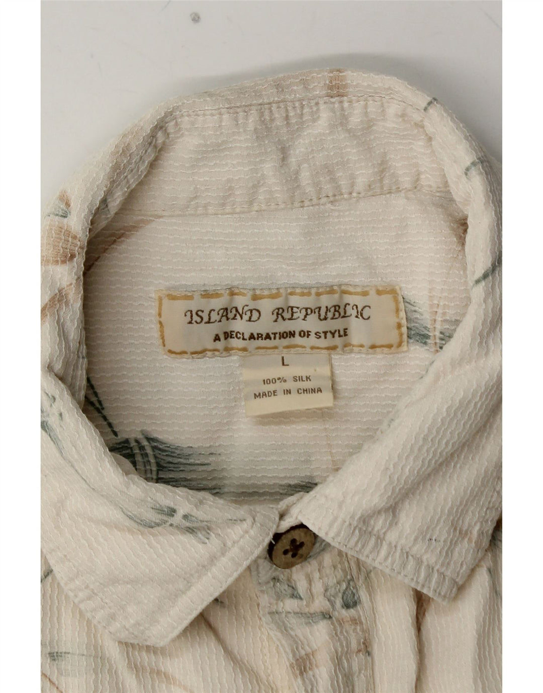 ISLAND REPUBLIC Herren-Kurzarmhemd, groß, aus cremefarbener, geblümter Seide