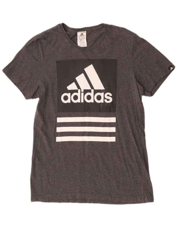 Adidas Herren Grafik-T-Shirt-Oberteil aus mittelgrau gefleckter Baumwolle