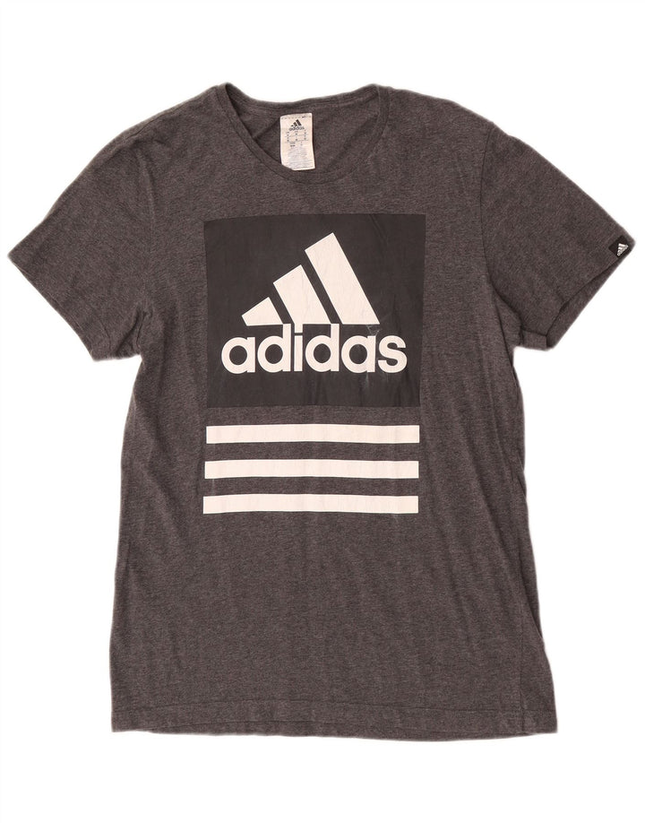 Adidas Herren Grafik-T-Shirt-Oberteil aus mittelgrau gefleckter Baumwolle