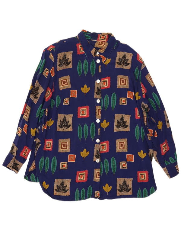 Vintage Damen Übergroßes Hemd UK 18 XL Blau Patchwork Cupro