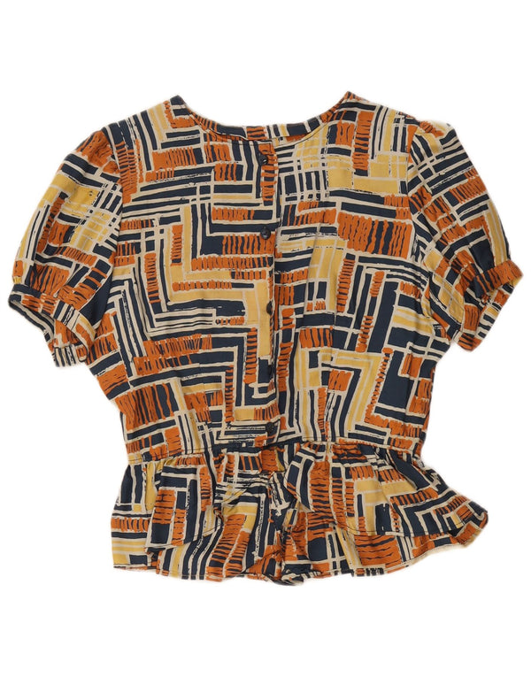Vintage Damen Hemdbluse UK 12 Medium Mehrfarbig Geometrisch